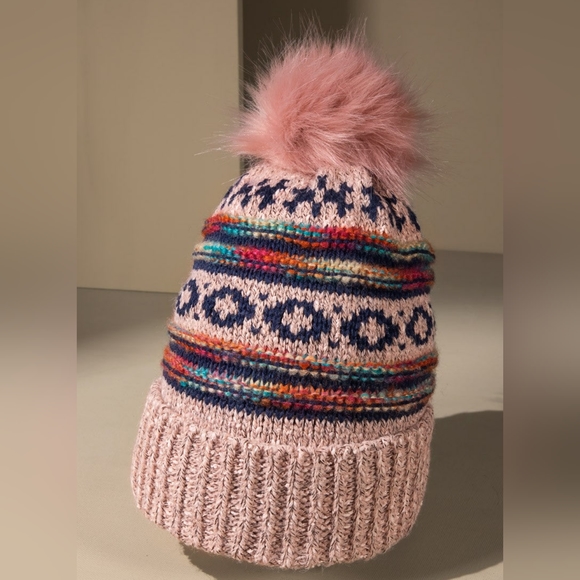 Pink & Multi-Color Decorative Knit Pom Pom Beanie - Picture 2 of 6